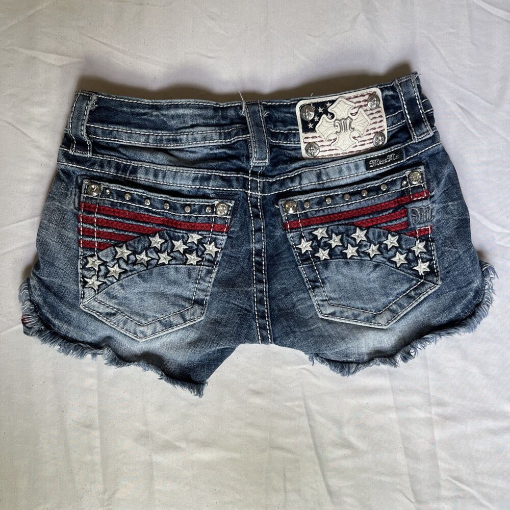 Miss Me Flag Shorts Fireworks Red White Blue Sz 25 Flashy Americana 4th Y2K